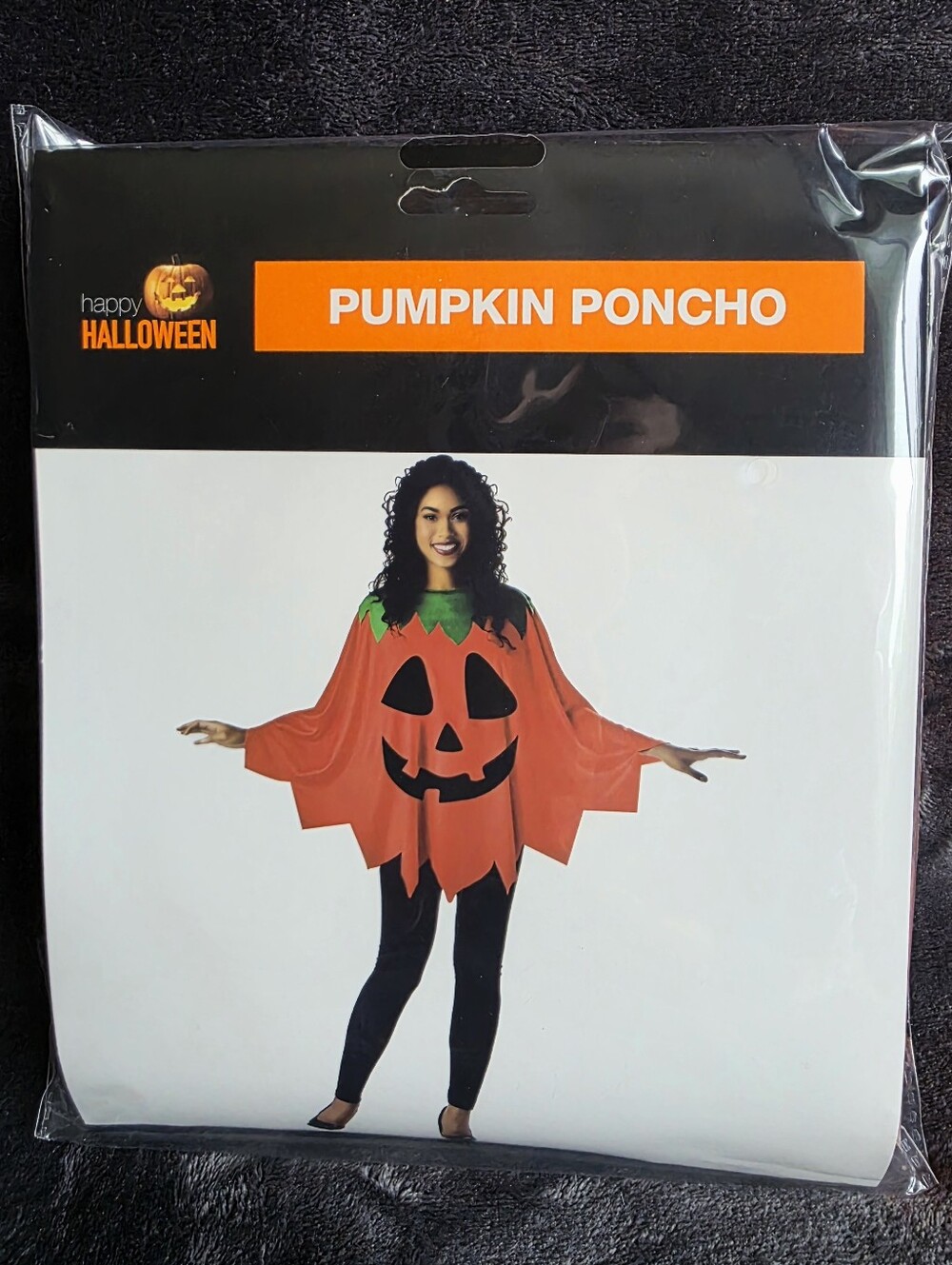 New Halloween Pumpkin Poncho Adult One Size Simple Costume Cute Jack O Lantern